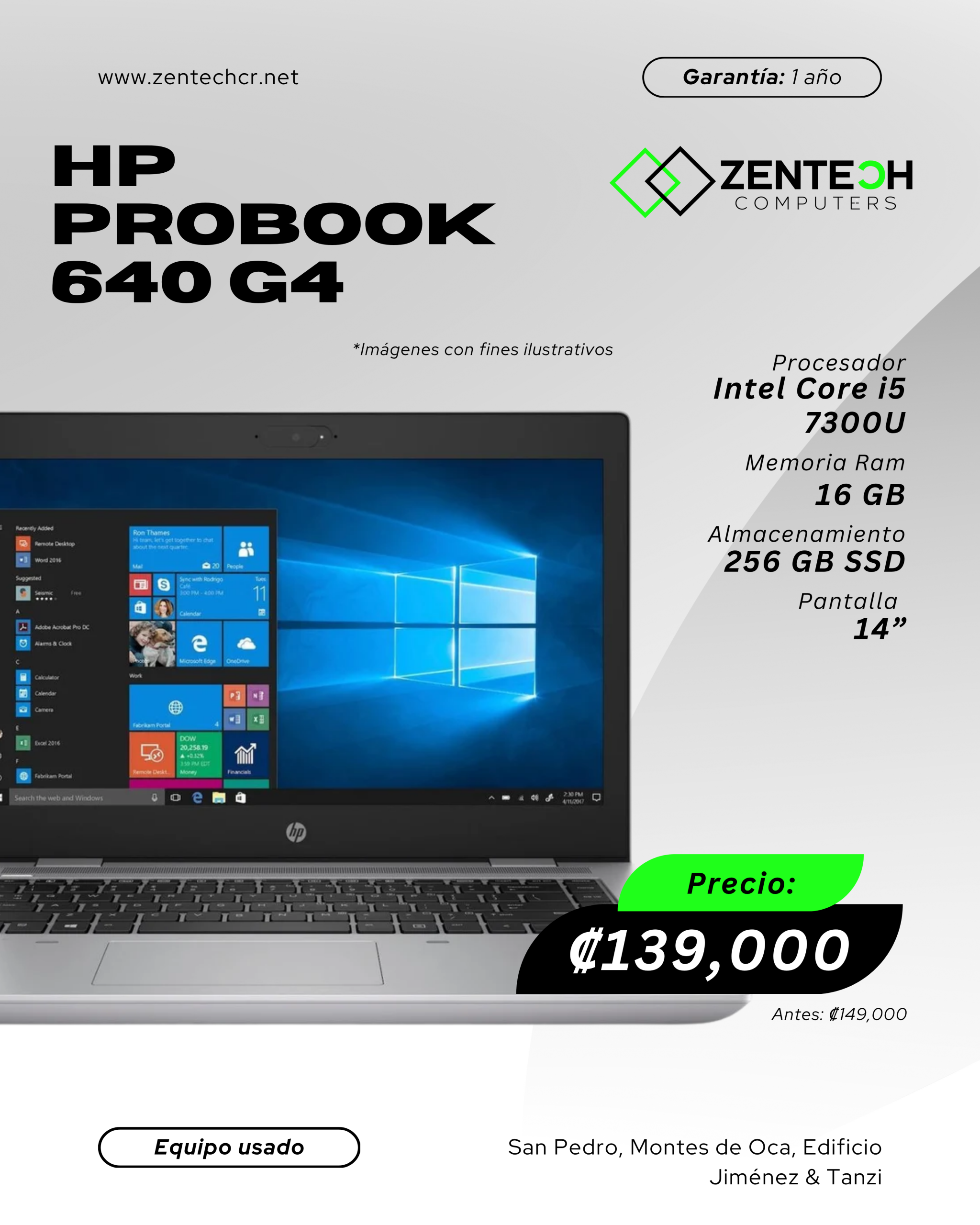 Laptop Usada HP 640 G4 CORE i5 7300U 16GB/256GB SSD/14" 1 Año de Garantía - Imagen 3