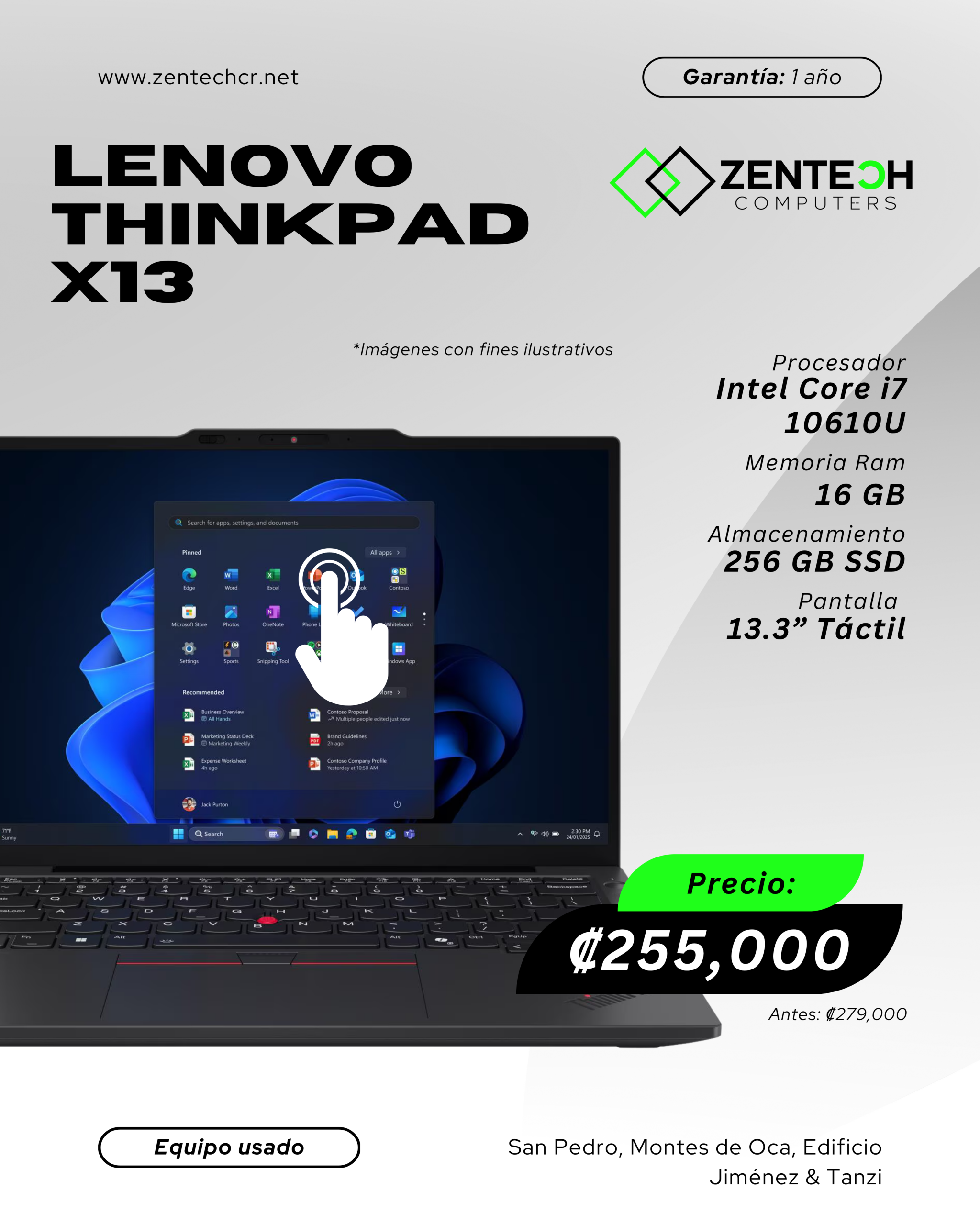 Laptop Usada Lenovo X13 i7 10610U 16GB/256GB SSD/13,3" Táctil/ 1 Año de Garantía - Imagen 3