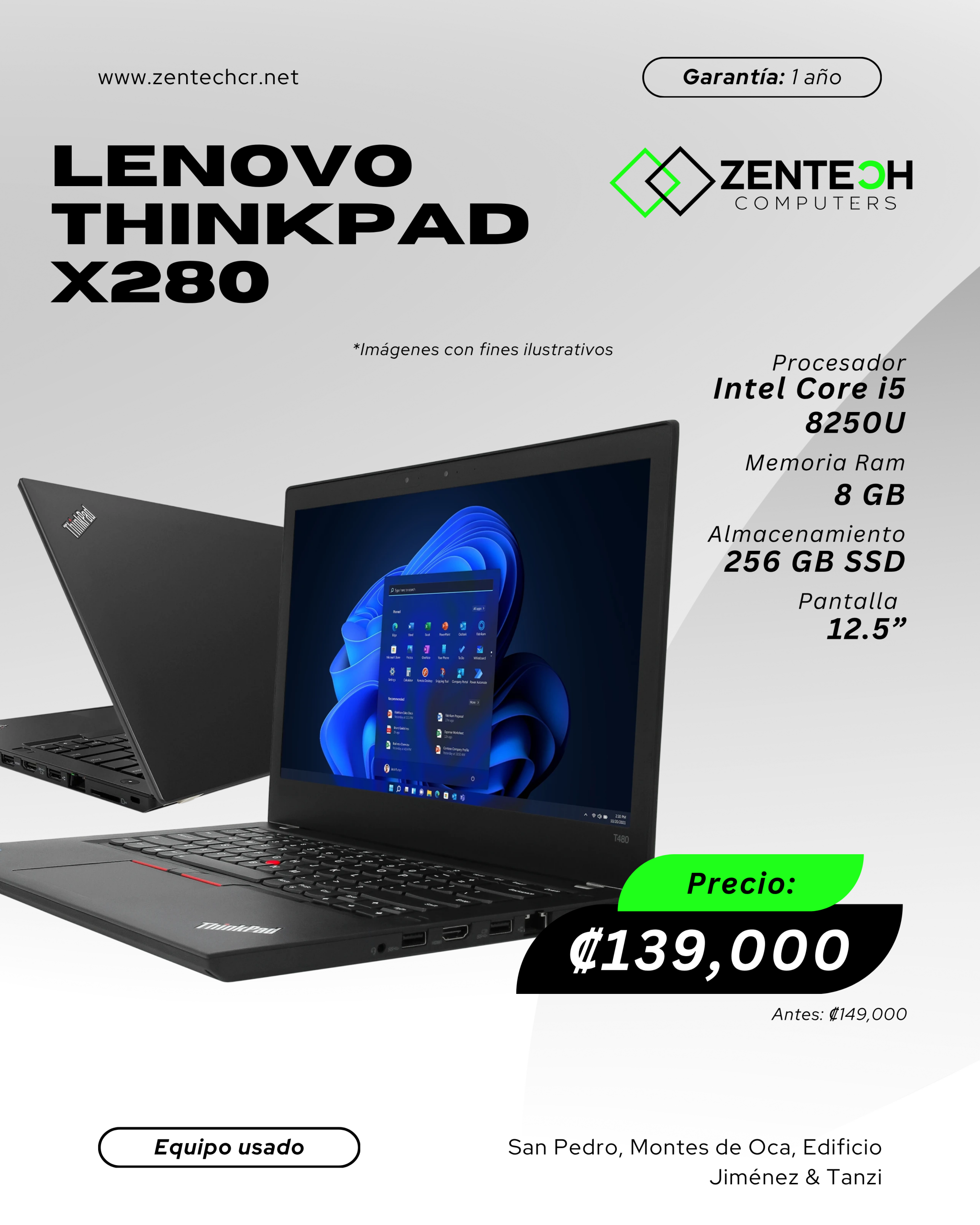 Laptop Usada Lenovo X280 CORE i5 8250U 8GB/256GB SSD/ 12,5" 1 Año de Garantía - Imagen 2
